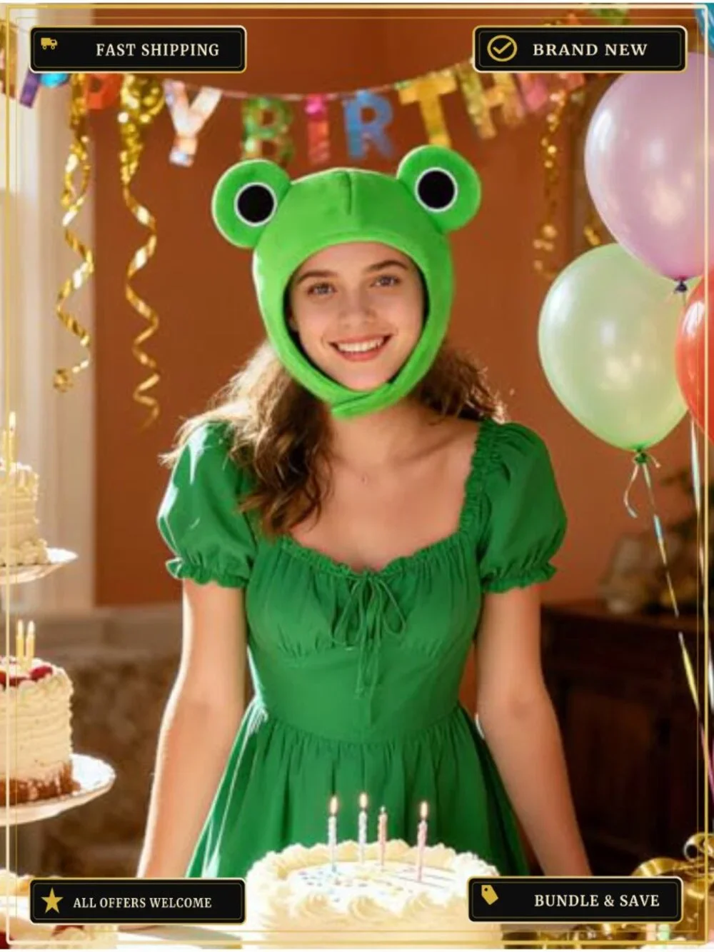 Plush Frog Hat Adult One Size Funny Animal Cosplay Costume Accessory